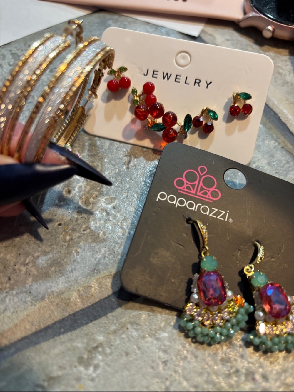 paparazzi Red Cherry Cluster & Green-Accented Stud Earrings Set